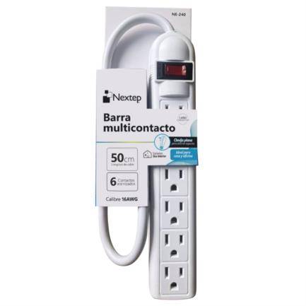 Barra Multiplecontacto Nextep NE-240 6 contactos Aterrizados Supresor 490J Cable 50Cm 16AWG color blanco Casa y Oficina - Barra Multiplecontacto Nextep NE-240 6 contactos Aterrizados Supresor 490J Cable 50Cm 16AWG color blanco Casa y Oficina -